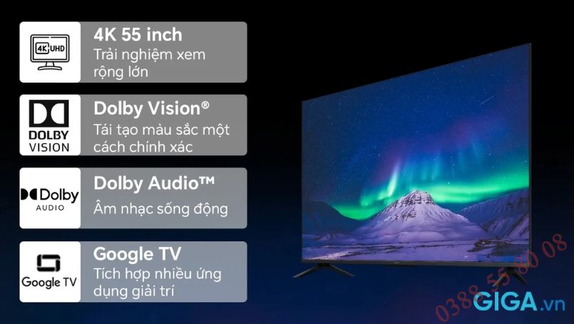 Google Tivi Xiaomi A Pro QLED 4K 55 inch L55MB-APSEA 2026 thiết kế hiện đại 